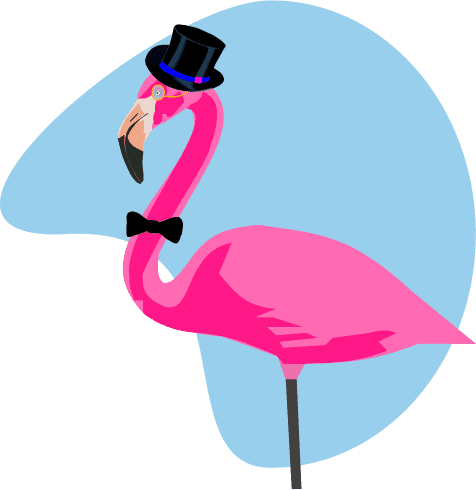 a flamingo with a tophat and bowtie